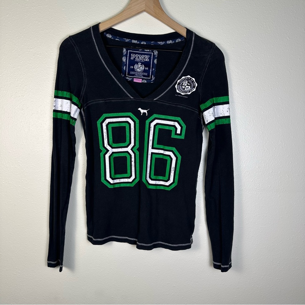 VINTAGE Y2K Victoria's Secret PINK V-Neck Football‎ Henley Long Sleeve Top